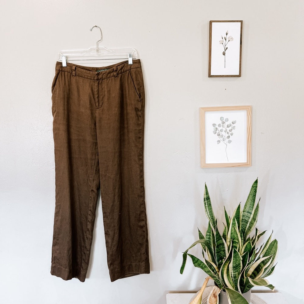100% linen Lauren Ralph Lauren brown easy pants
